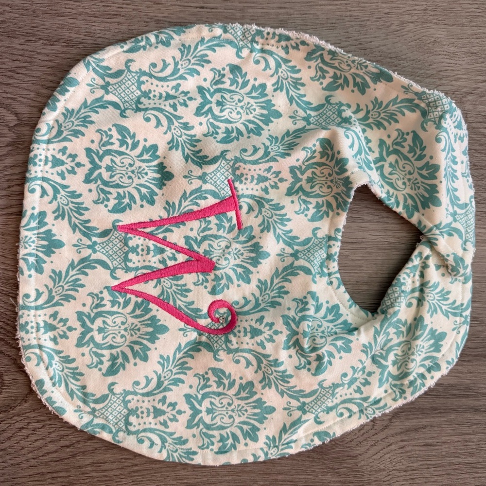 Floral Patterned Kids Bib with Pink Monogram